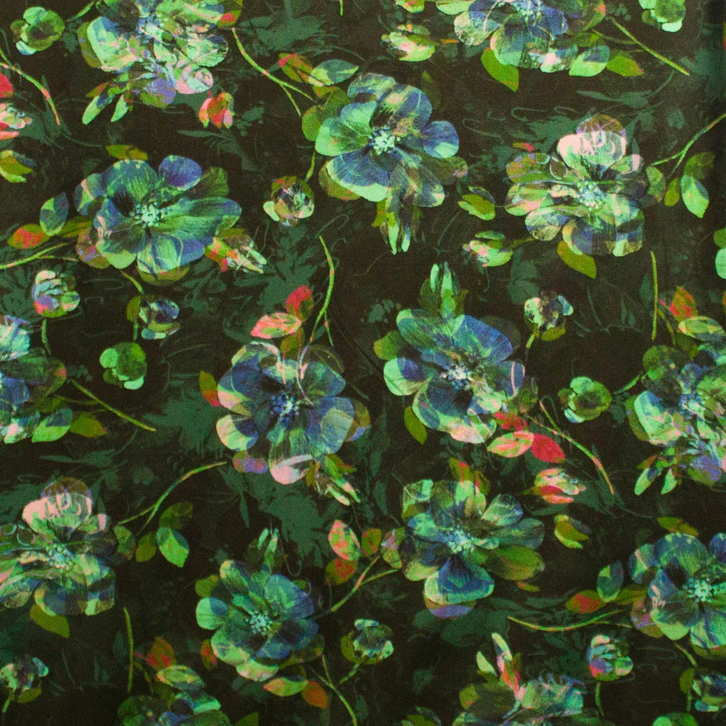 Viscose tricot groen met abstracte bloemen